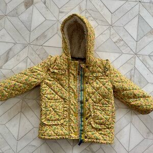 Mini Boden sz 3-4 Yellow Floral Quilted Jacket with Sherpa Lining